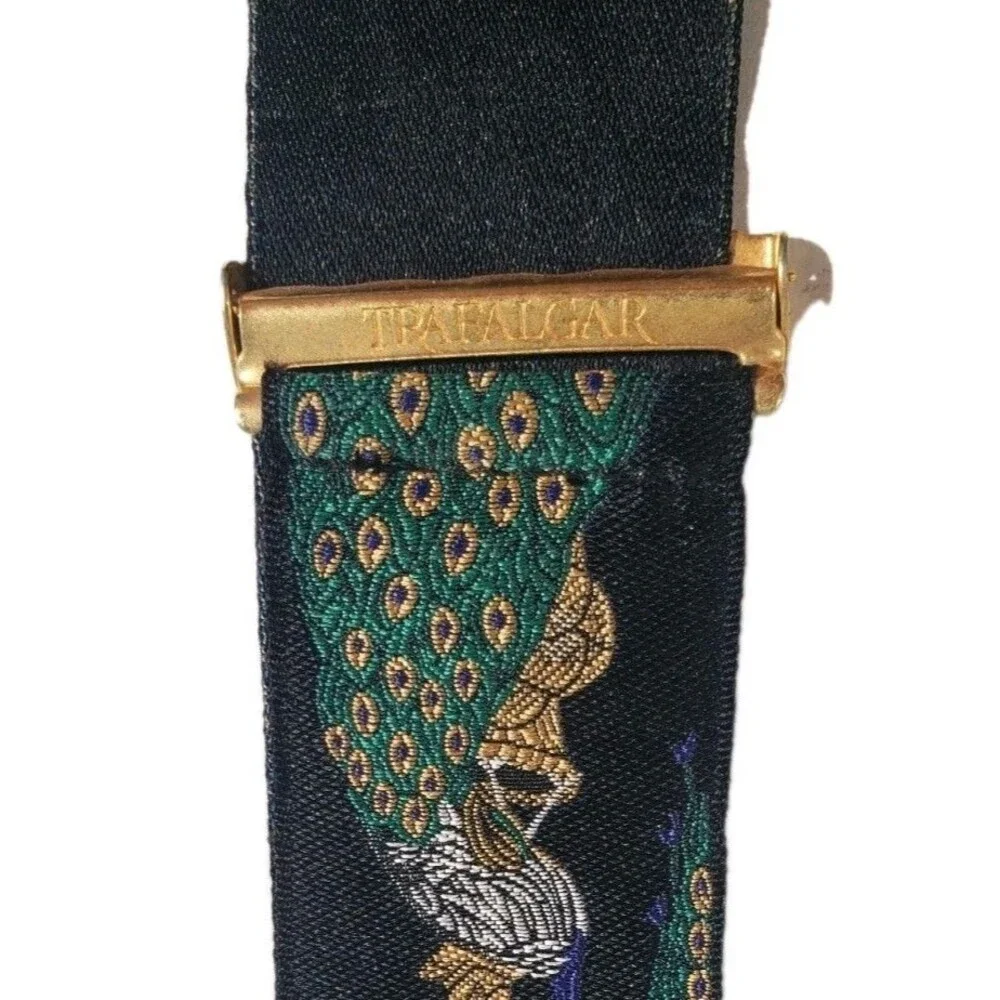 Trafalgar VG authentic black peacock urn feathers silk leather braces suspenders - Picture 10 of 16
